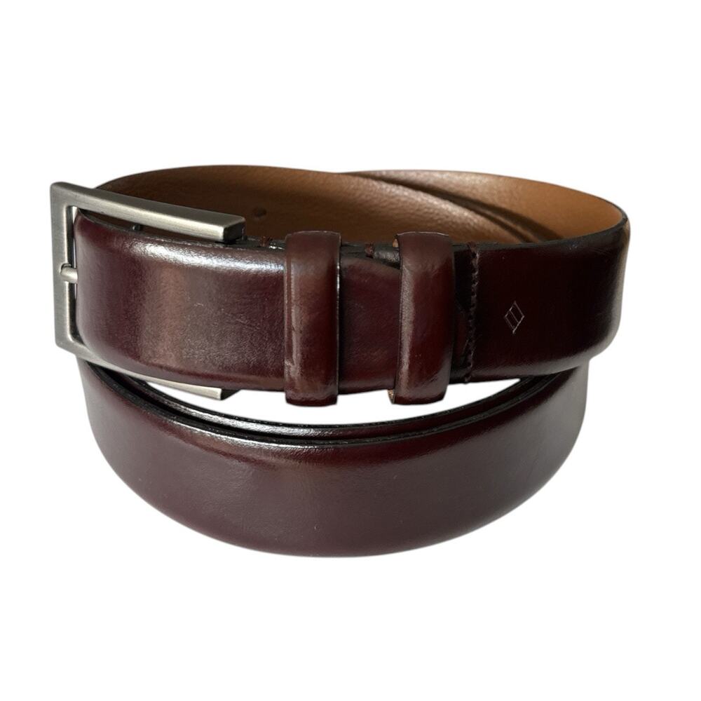 Joseph Abboud Dress Belt Genuine Italian Leather Burgundy Mens 46 Nickel Buckle